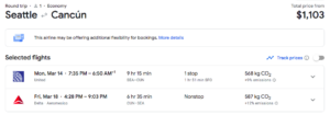 Google Flights机票西雅图-墨西哥坎昆