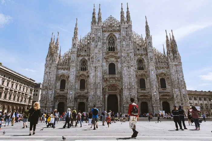 The facade of the cathedral in Milan