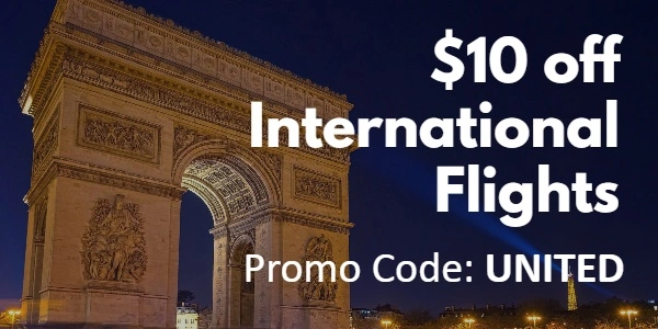 $10 off international flights with promo code UNITED