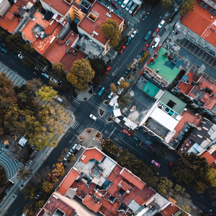 A drone view of Mexico City streets