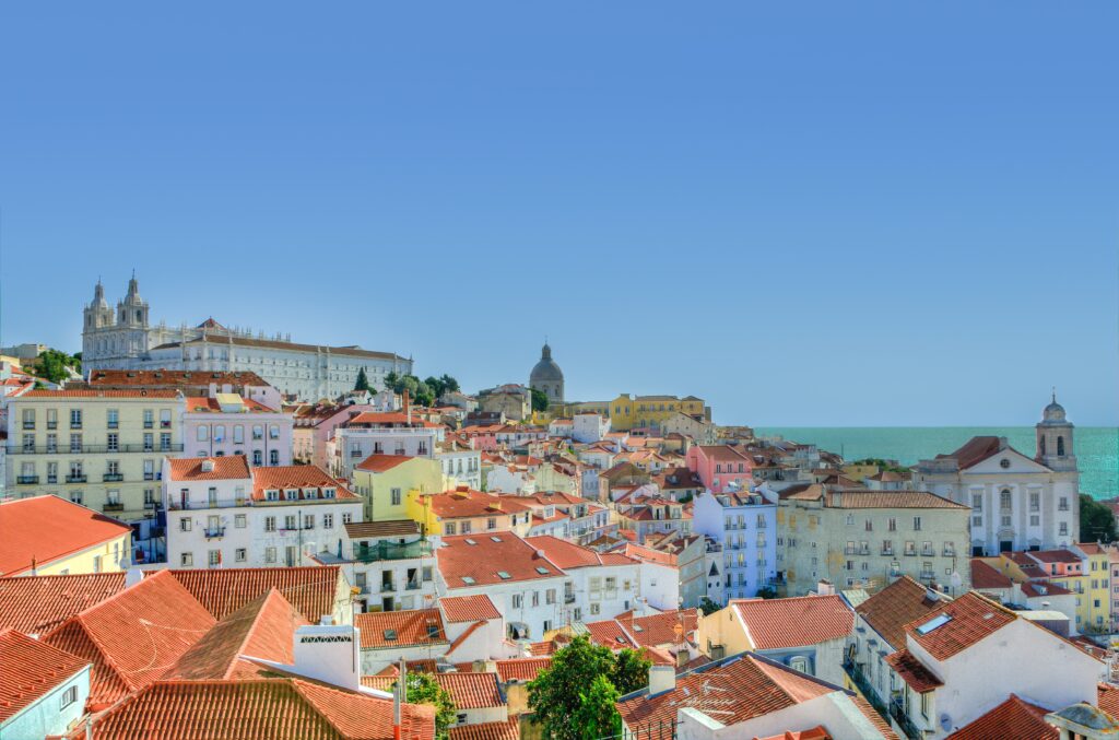 Breathtaking view of Lisbon's historic cityscape, ideal for college group trips focused on architecture and urban exploration.