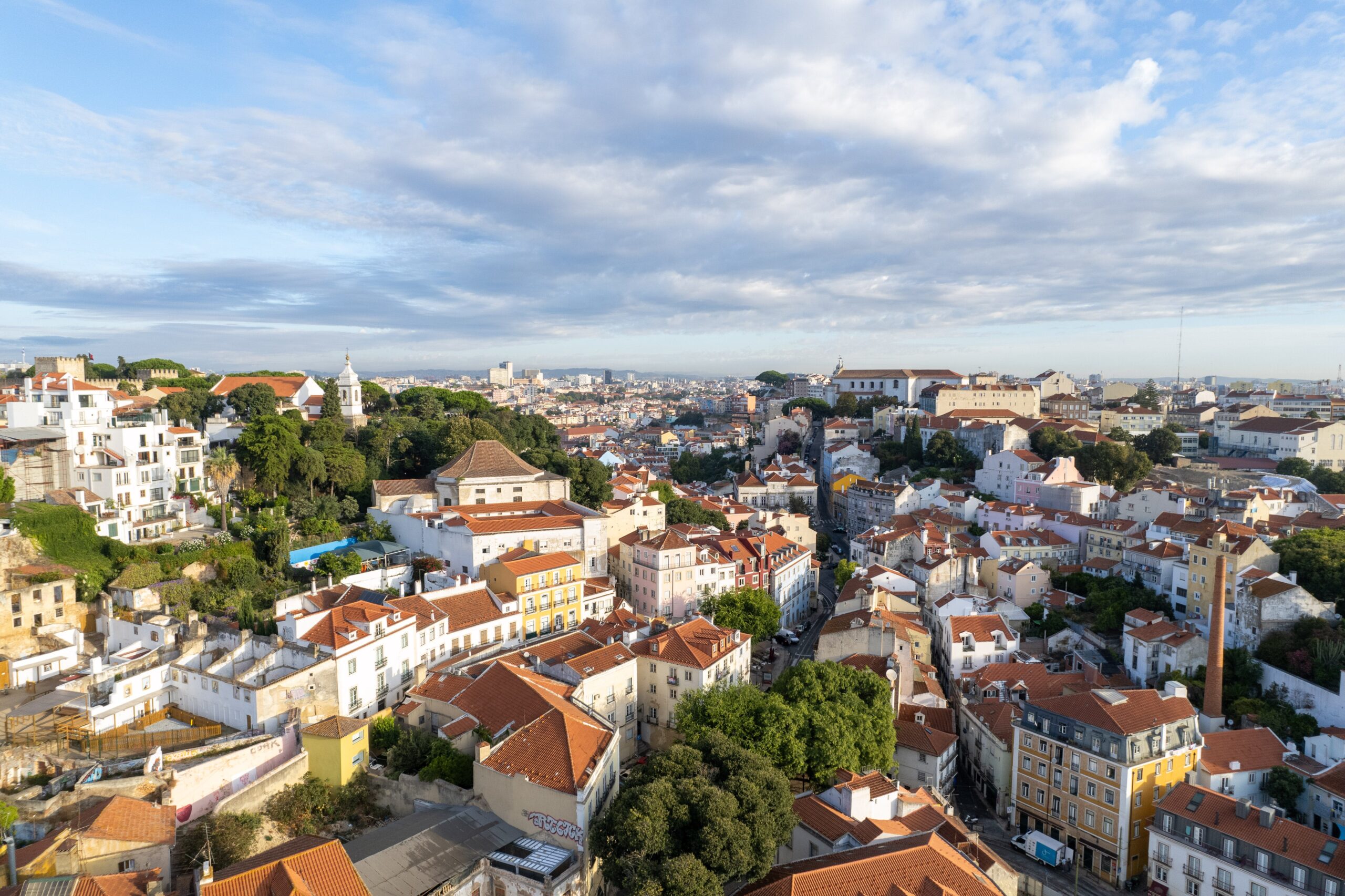 Panoramic view of Lisbon’s colorful architecture, a top budget-friendly warm winter destination for student travelers.